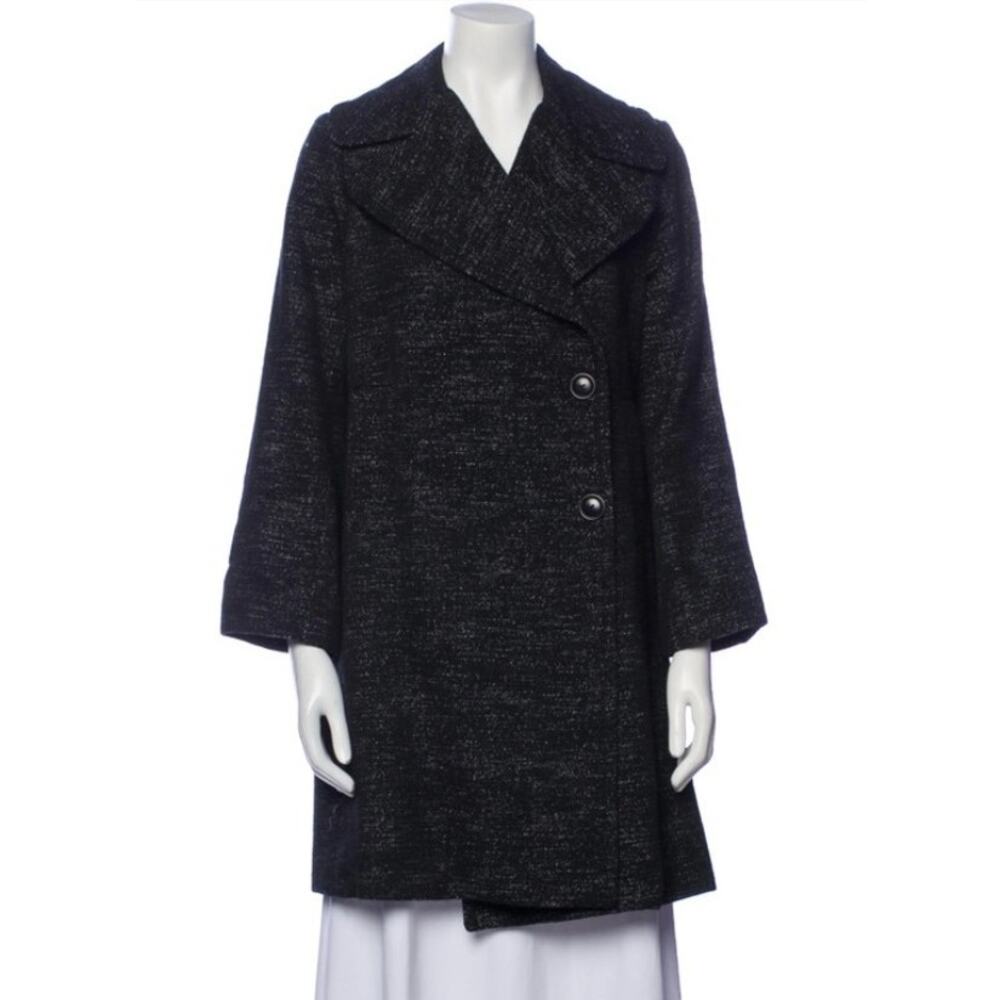 Nili Lotan Black Heathered Wool Blend Peacoat Jacket